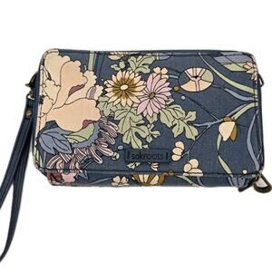 Sakroots Boho Blue Floral Canvas Double Zip Around Wristlet Wallet